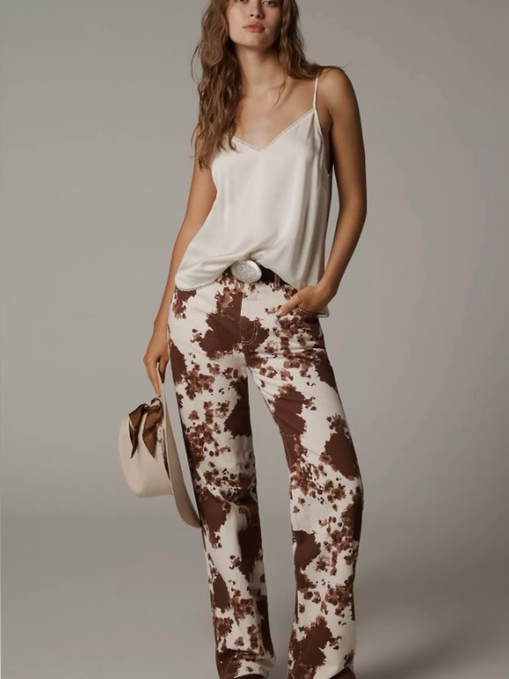 Reformation Brown & Cream Tie-Dye Val 90's Mid Rise Straight Jeans